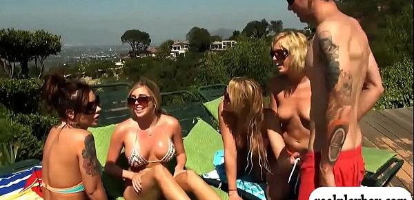  Big tits ladies sharing on one hard cock